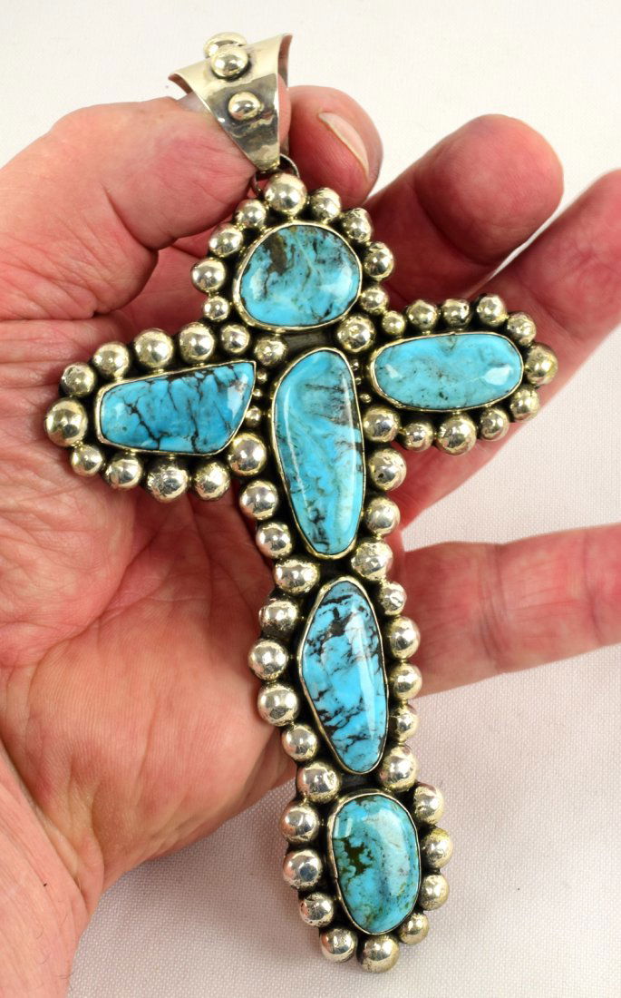 Navajo Kingman Turquoise HugE Cross Penant (1 of 6)