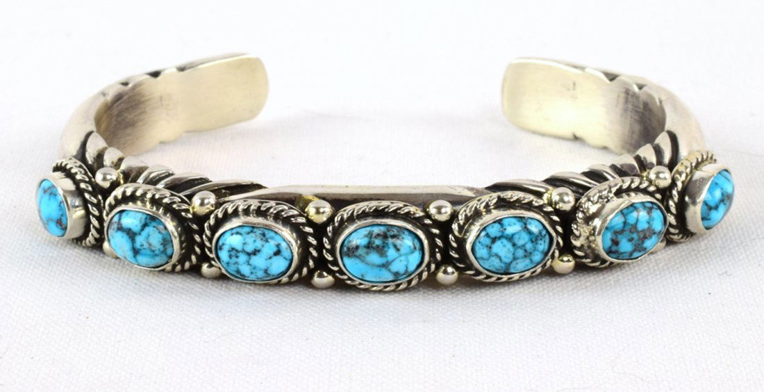 Navajo Sterling Bisbee Spiderweb Turquoise Bracelet (1 of 4)