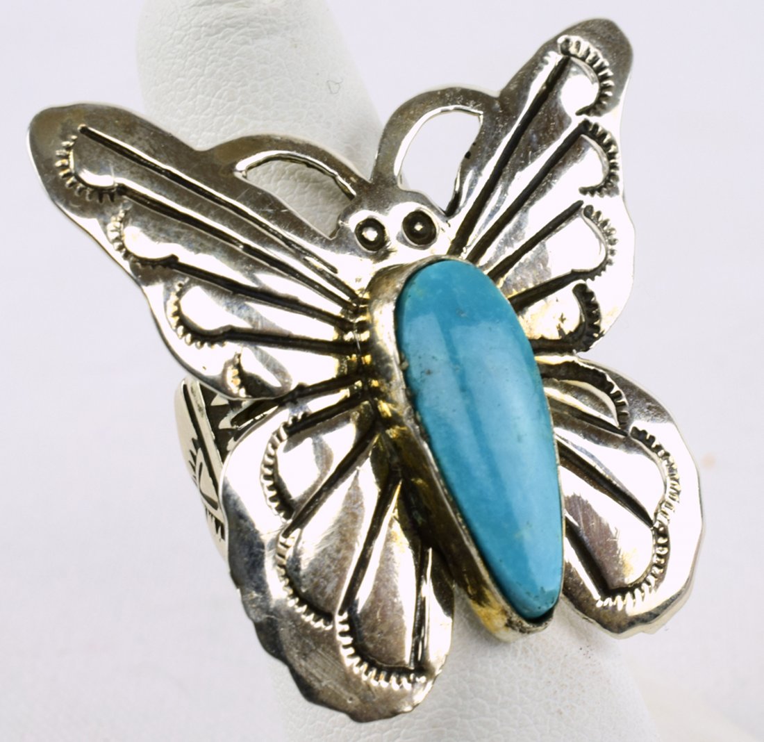 Navajo Sterling Turquoise Butterfly Ring - Yazzie (1 of 3)