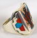 Zuni, Harlin Coonis Sterling Inlay Eagle Men's Ring - 7