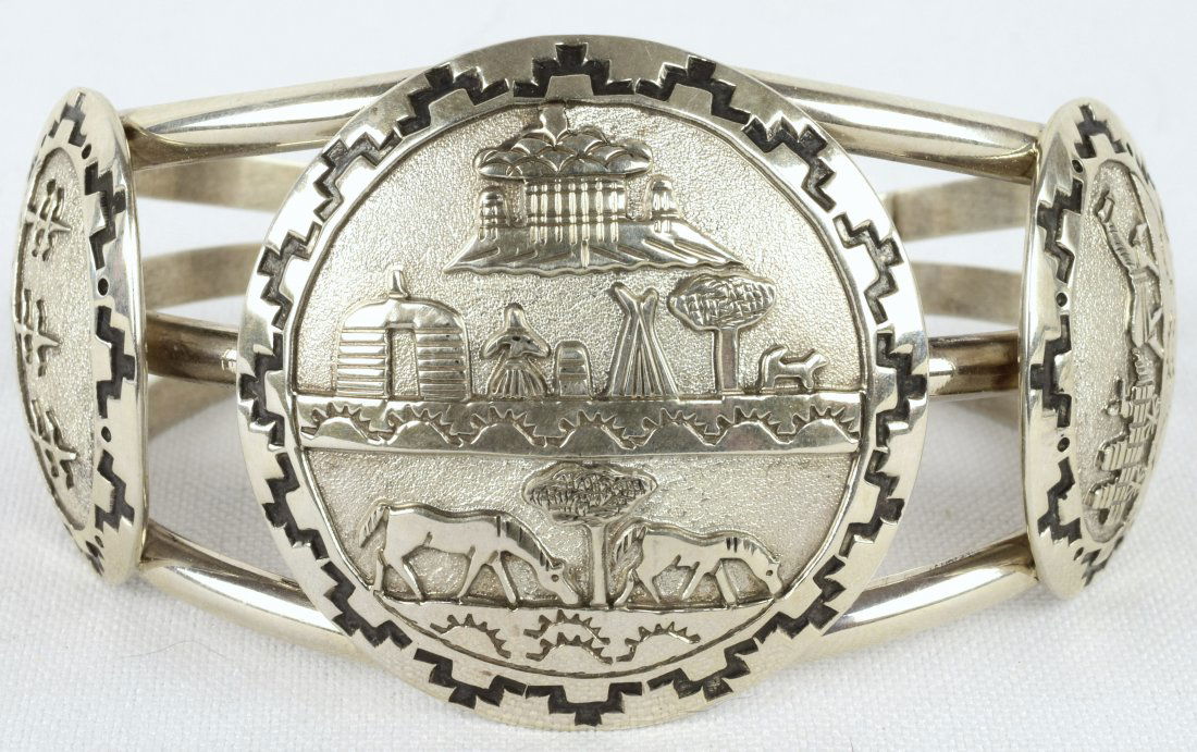 Vintage Navajo Sterling Story Teller Cuff Bracelet (1 of 6)