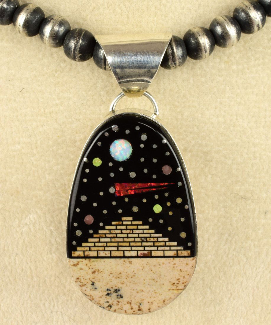 Native American Sterling Inlay Multi-Stone Pendant (1 of 3)