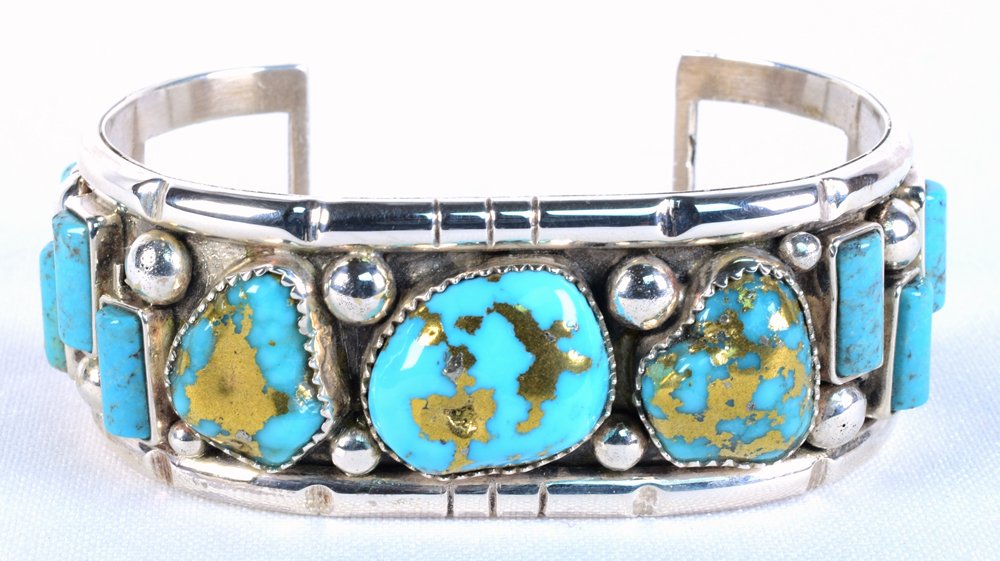 Zuni Sterling Ithaca Peak Turquoise Bracelet w/Pyrite (1 of 5)
