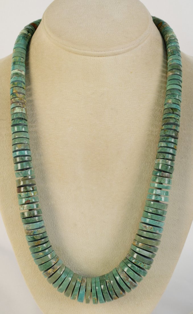 Native American Nevada Green Turquoise Disc Necklace (1 of 4)