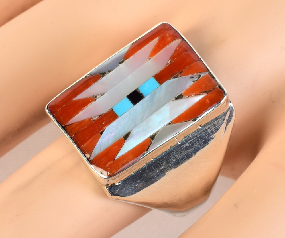 Zuni, Allison Dishta Sterling Multi-Stone Inlay Ring (1 of 4)
