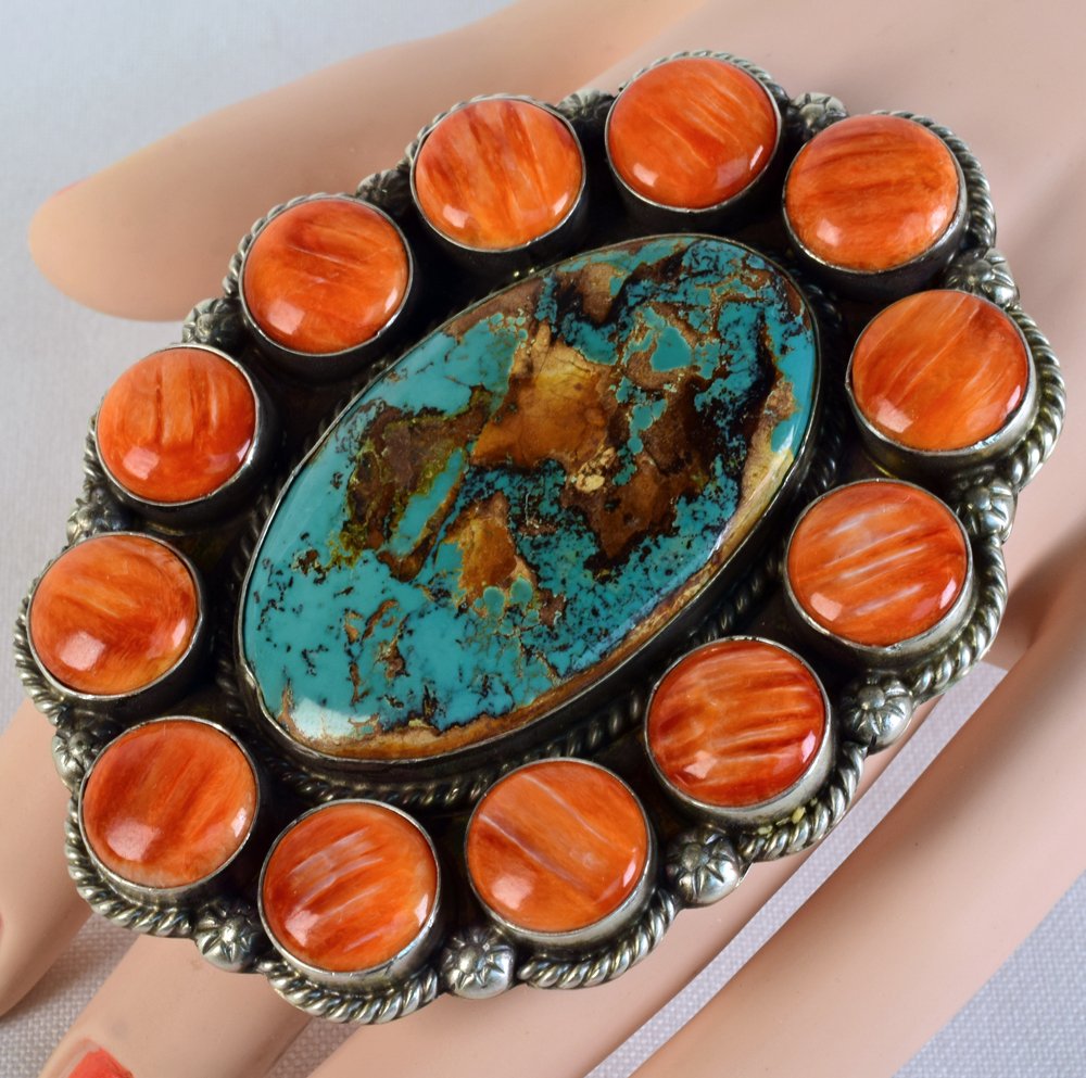 Augustine Largo Boulder Turquoise & Spiny Oyster Ring (1 of 5)