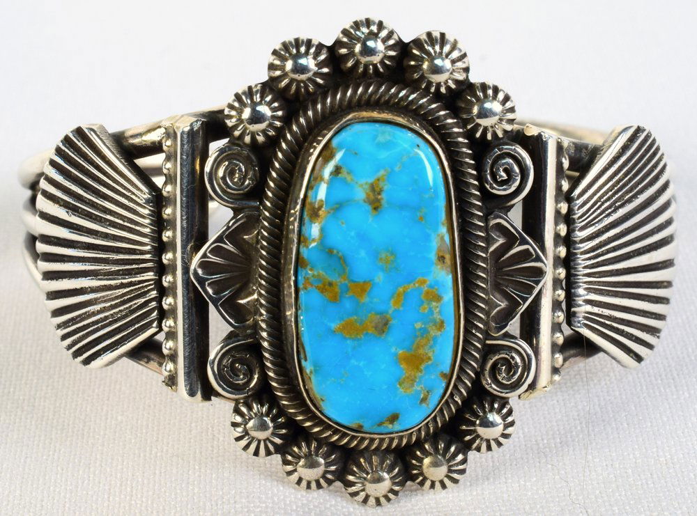 Leon Martinez Pilot Mtn. Turquoise Cuff Bracelet (1 of 4)