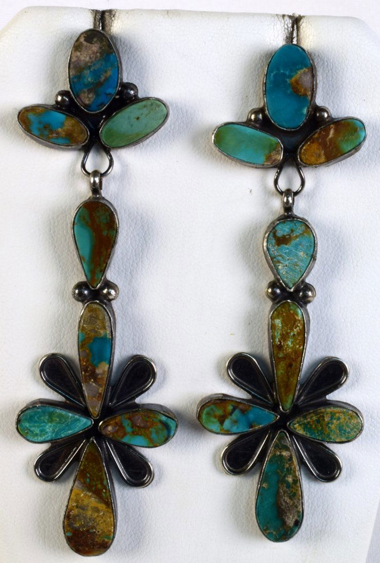 Native American Long Royston Turquoise Dangle Earrings (1 of 3)