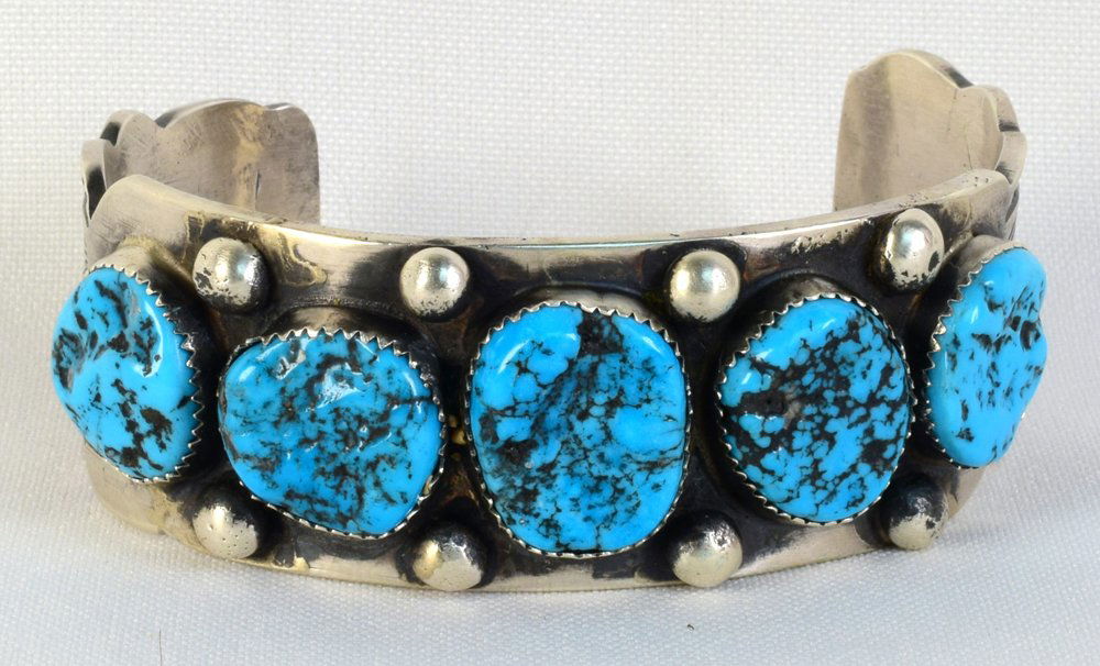 Navajo Sterling Ithaca Peak Turquoise Bracelet (1 of 4)