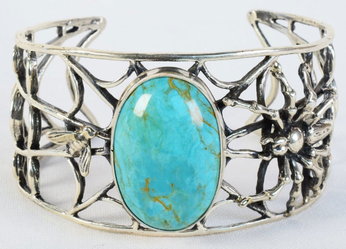 Vintage Turquoise Mtn. Turquoise Spider Web Cuff (1 of 5)