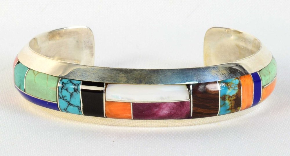 Navajo Sterling Hand Inlay Multi-Stone cuff Bracelet (1 of 5)