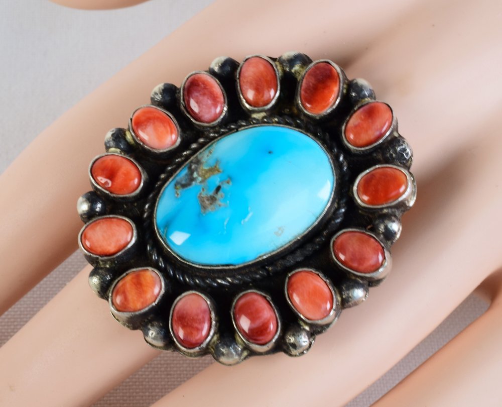 Shawn Cayantinto  Lg. Turquoise & Spiny Oyster Ring (1 of 3)