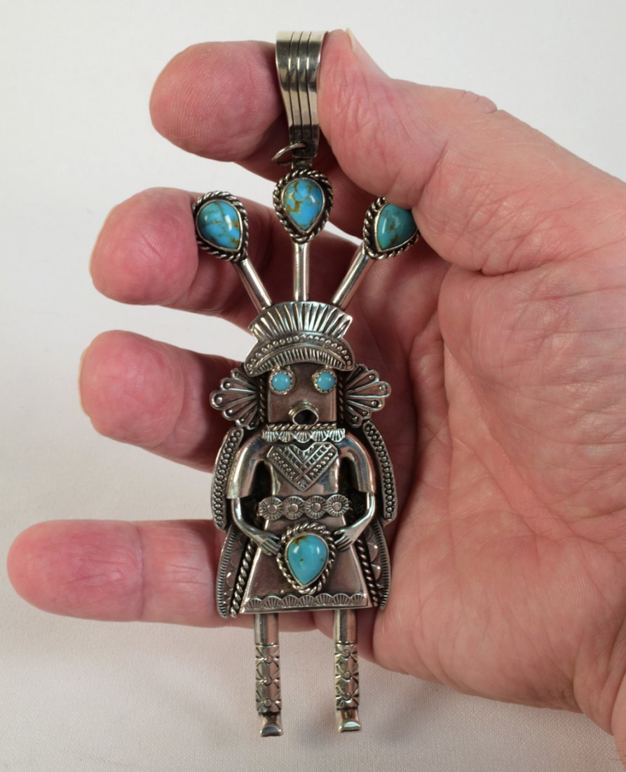 Garrett Hale Sterling Lg. Kachina  Pendant w/Turquoise (1 of 5)