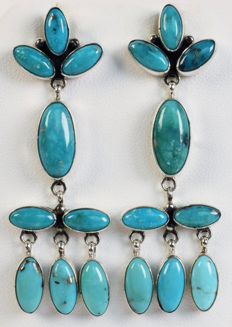 Navajo Sterling Nevada Green Turquoise Earrings (1 of 4)