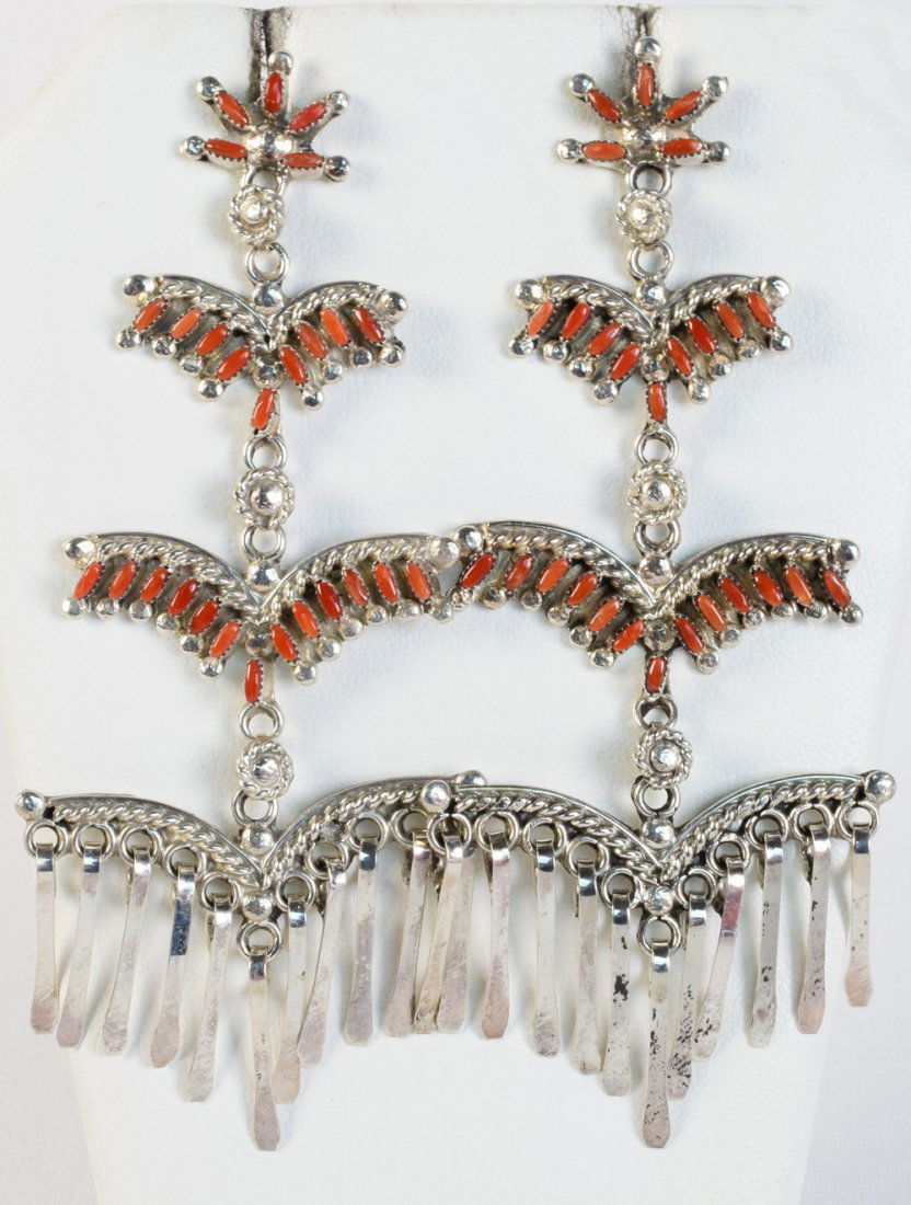 Zuni, Sterling Silver Needlepoint Coral Earrings (1 of 3)