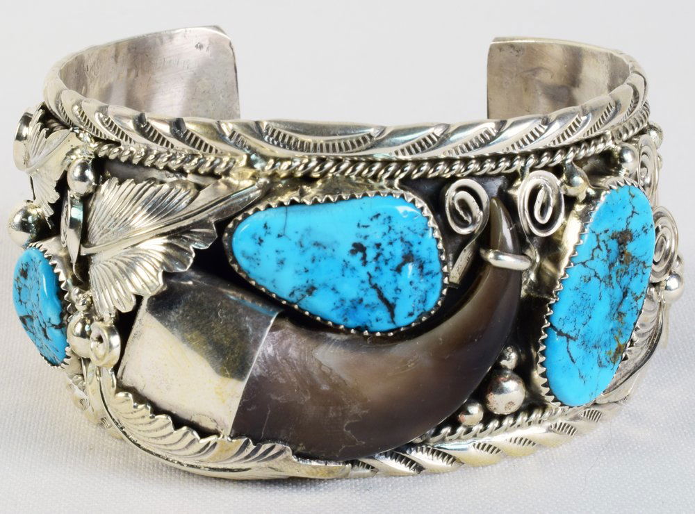 Mike Thomas Sterling Kingman Turquoise Bear Claw Cuff (1 of 6)