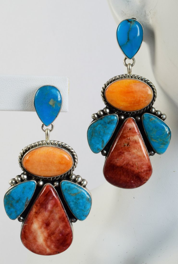 E. Richards Kingman Turq. & Spiny Oyster Earrings (1 of 3)