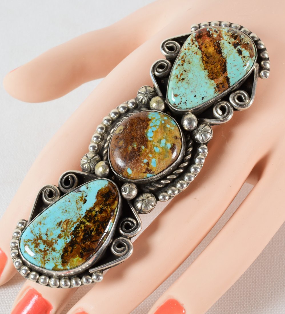 Navajo Huge Sterling Number 8 Turquoise 3 Stone Ring (1 of 3)