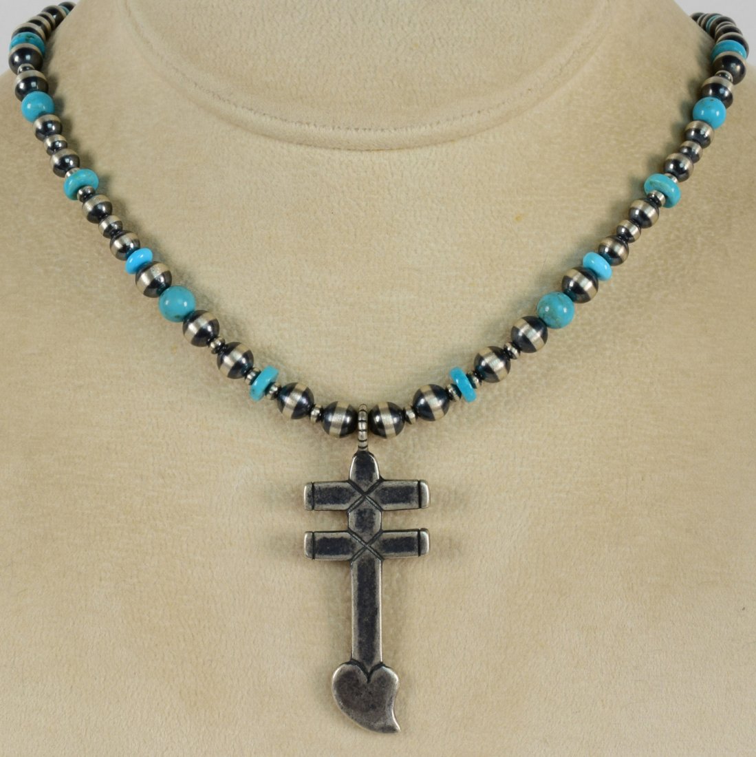 Navajo Sterling Isleta  Cross Necklace w/Turquoise (1 of 3)
