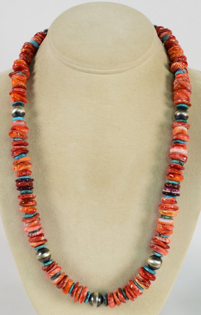 Native American Spiny Oyster & Turquoise Bead Necklace (1 of 3)
