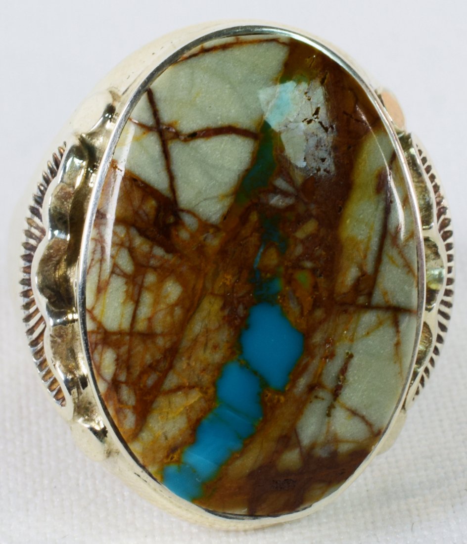 Native American Sterling Ribbon Turquoise Men's Ring (1 of 5)