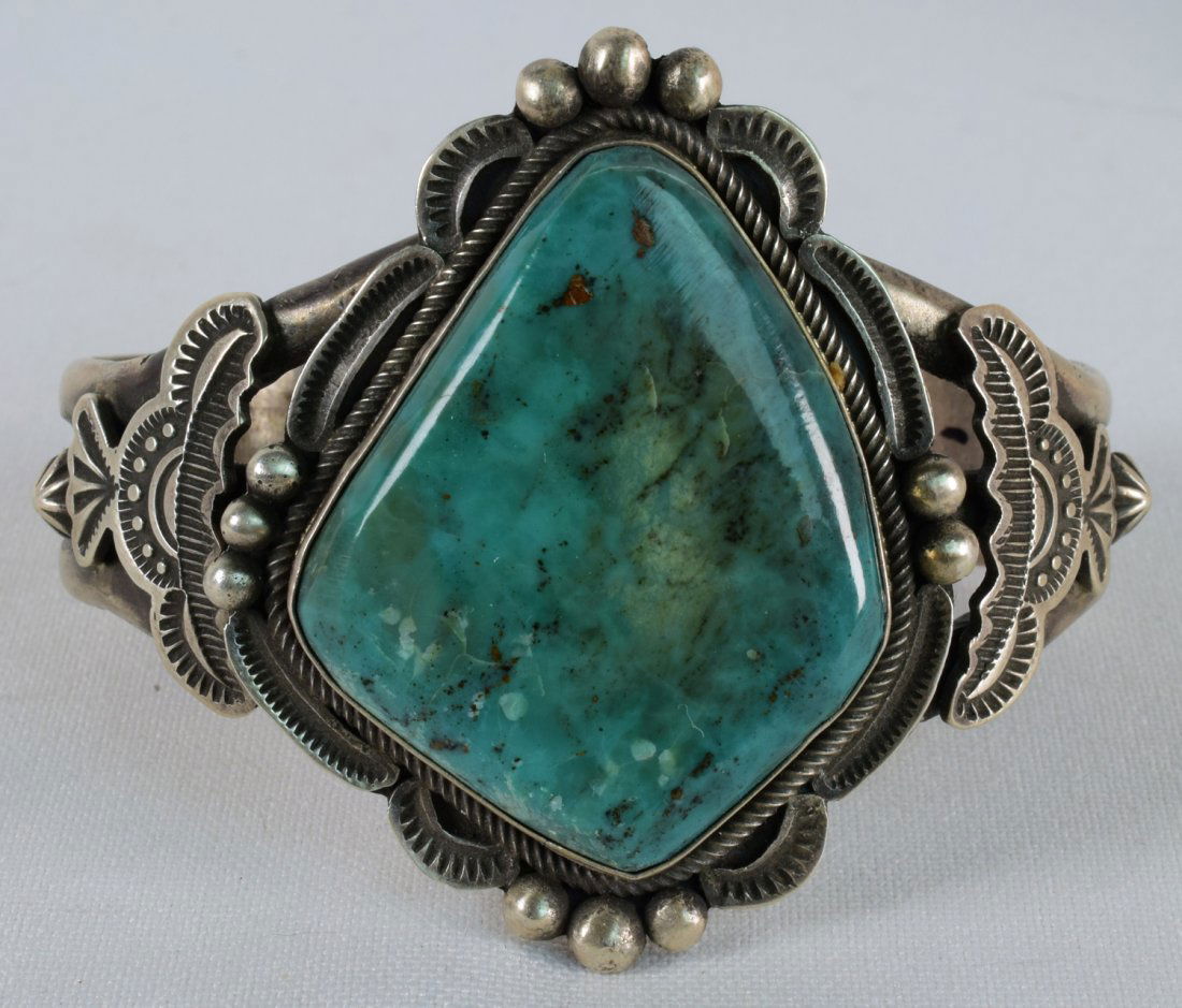 Navajo Sterling Turquoise Mountain Turquoise Cuff (1 of 5)