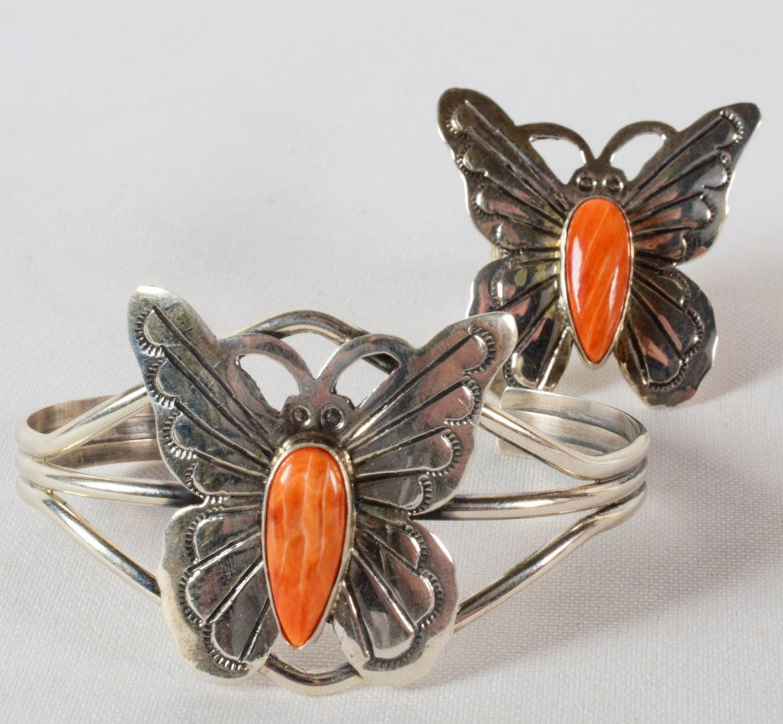 P. Yazzie Sterling Spiny Oyster Butterfly & Ring Set (1 of 4)