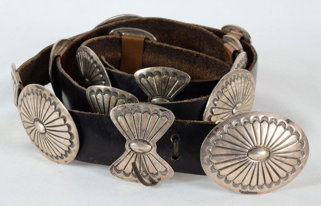 Navajo Sterling Old Pawn Stamped Concho Belt (1 of 5)
