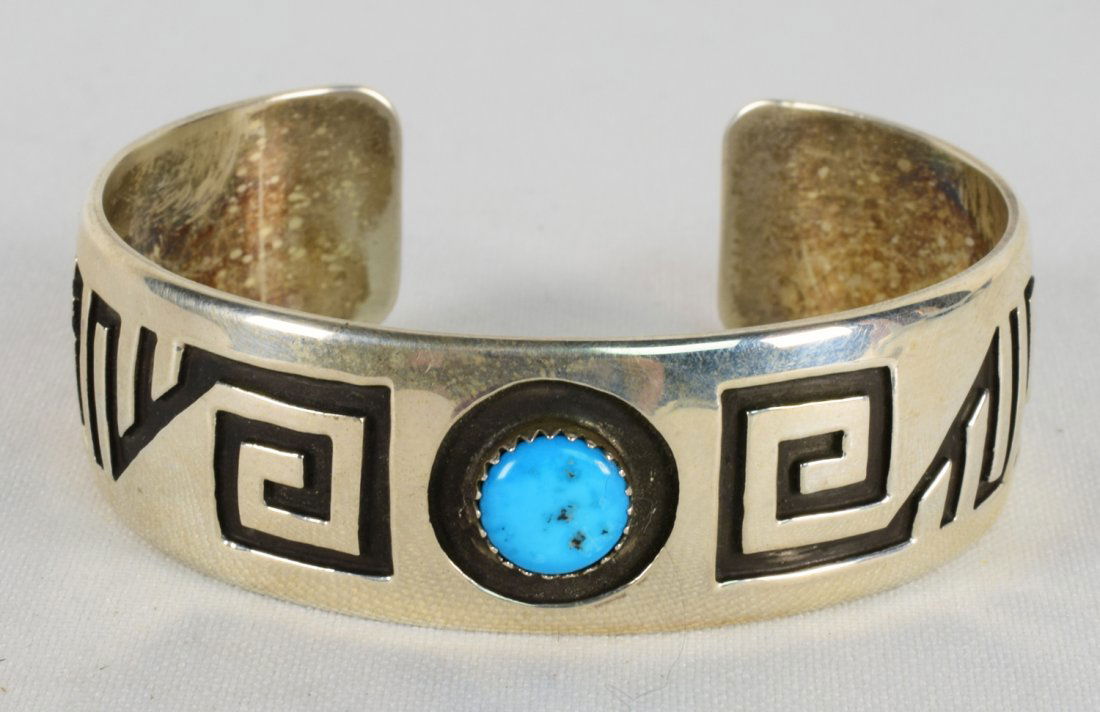 Rosco Scott Sterling Silver Geometric Cuff w/Turquoise (1 of 5)