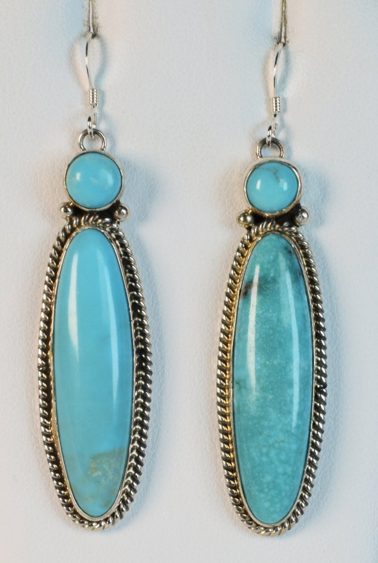 Navajo Sterling Silver Nevada Turquoise Earrings (1 of 4)
