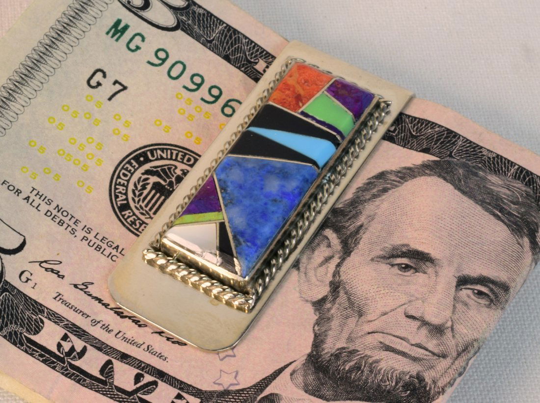 Navajo Sterling Silver Multi-Stone Inlay Money Clip (1 of 3)