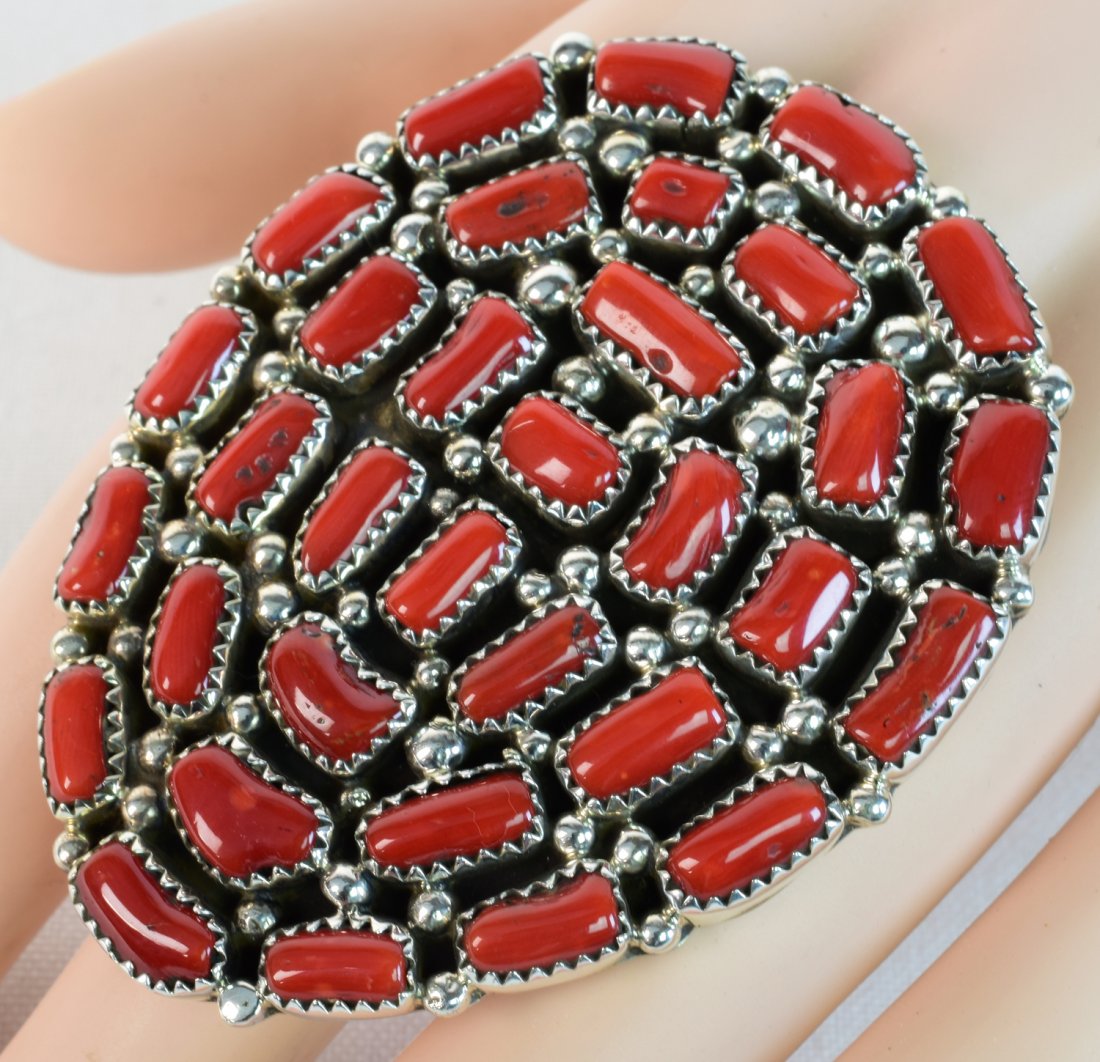 Navajo Sterling Coral Cluster Large Statement Ring (1 of 4)
