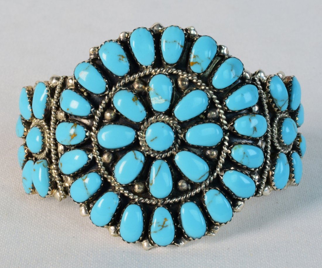 Navajo Sterling Silver {Block} Turquoise Cluster Cuff (1 of 5)