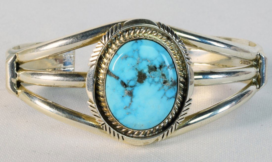 Navajo Sterling Silver Blue Diamond Turquoise Bracelet (1 of 4)