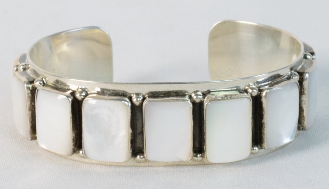 Navajo Sterling Silver Mother of Pearl Bracelet (1 of 6)