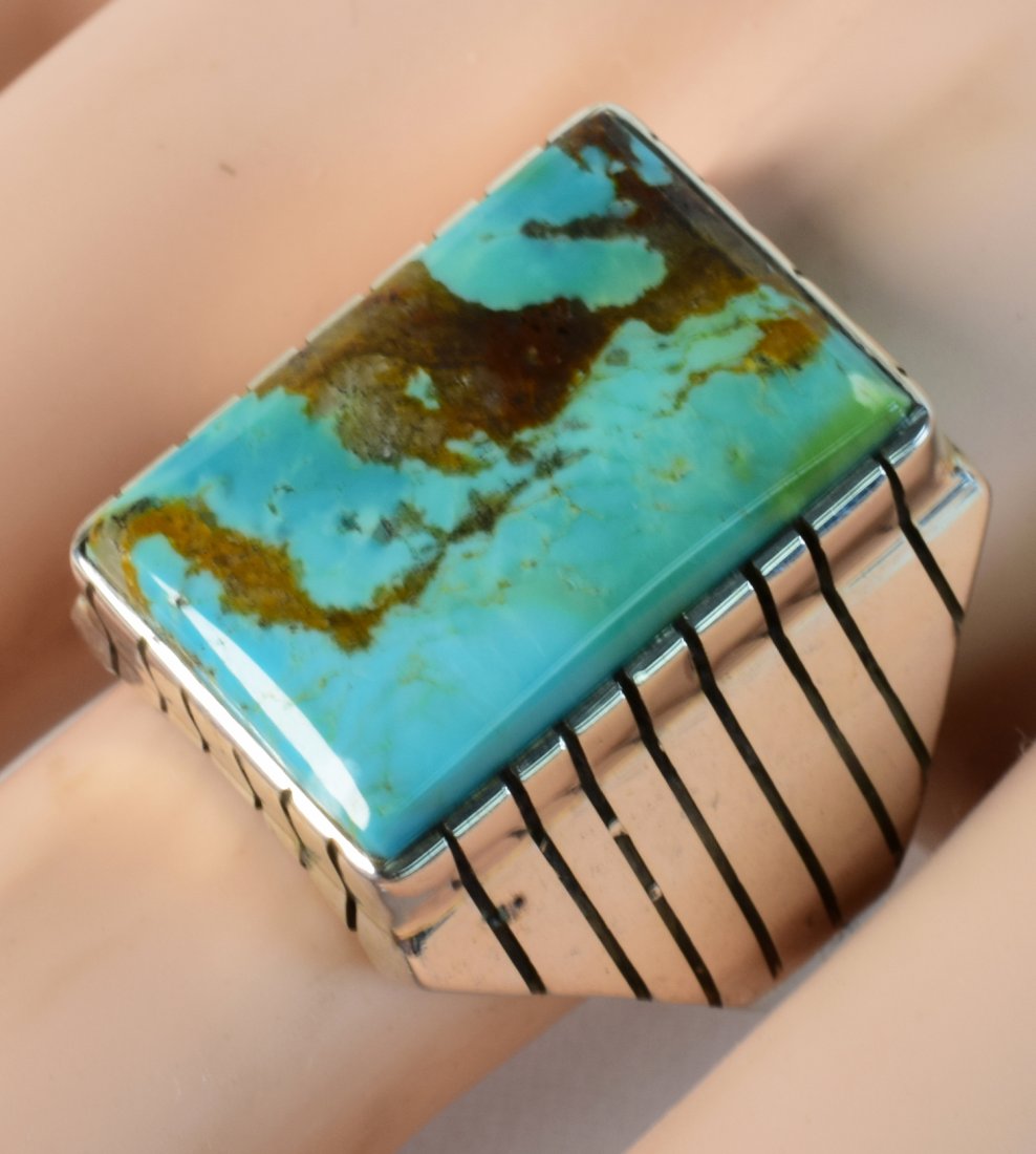 Navajo Sterling Silver No. 8 Turquoise Men's Ring (1 of 3)