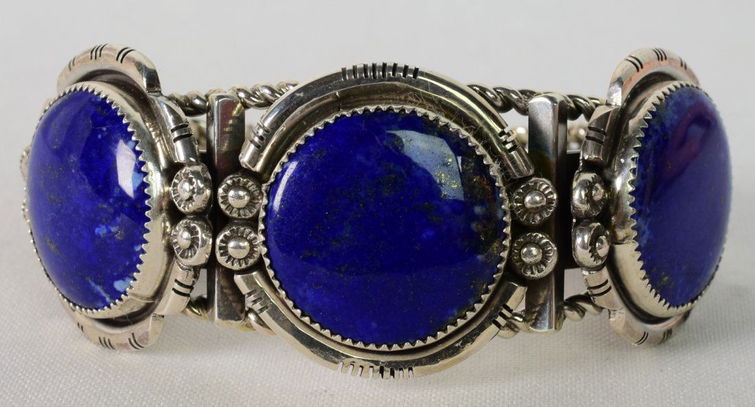 Joelius Draper Heavy Gauge Sterling 3 Stone Lapis Cuff (1 of 5)