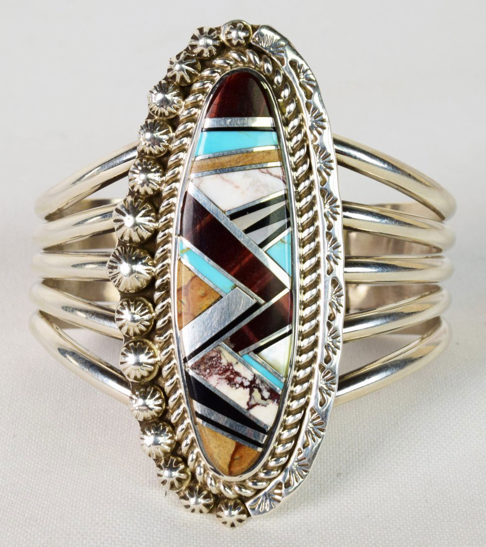 Ray Nez Sterling Silver Inlay Large Bracelet (1 of 5)