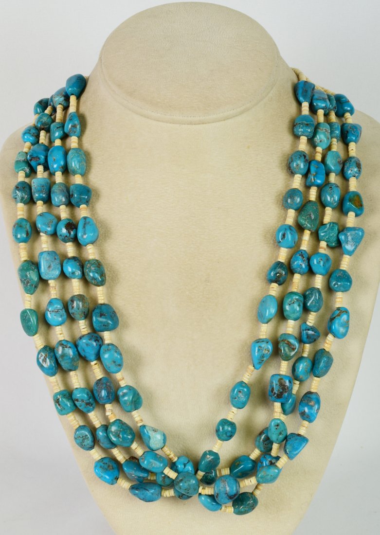 Vintage Sinew Tie Turquoise & Heishi Necklace (1 of 4)