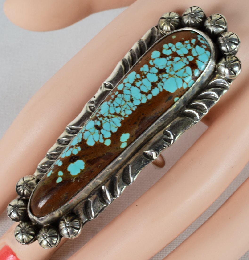 Navajo Sterling Number 8 Turquoise Long Ring (1 of 4)