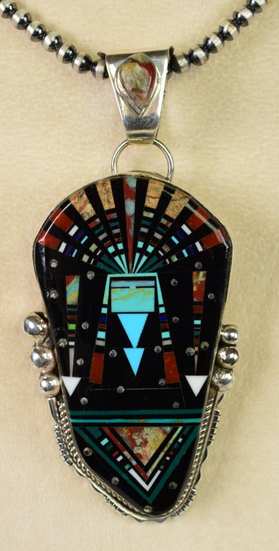 Navajo, Ray Jack Sterling Micro Inlay Large Pendant (1 of 3)