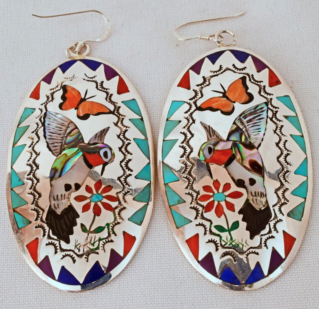 Zuni Quentin Quam, Sr. Inlay Hummingbird Earrings (1 of 6)