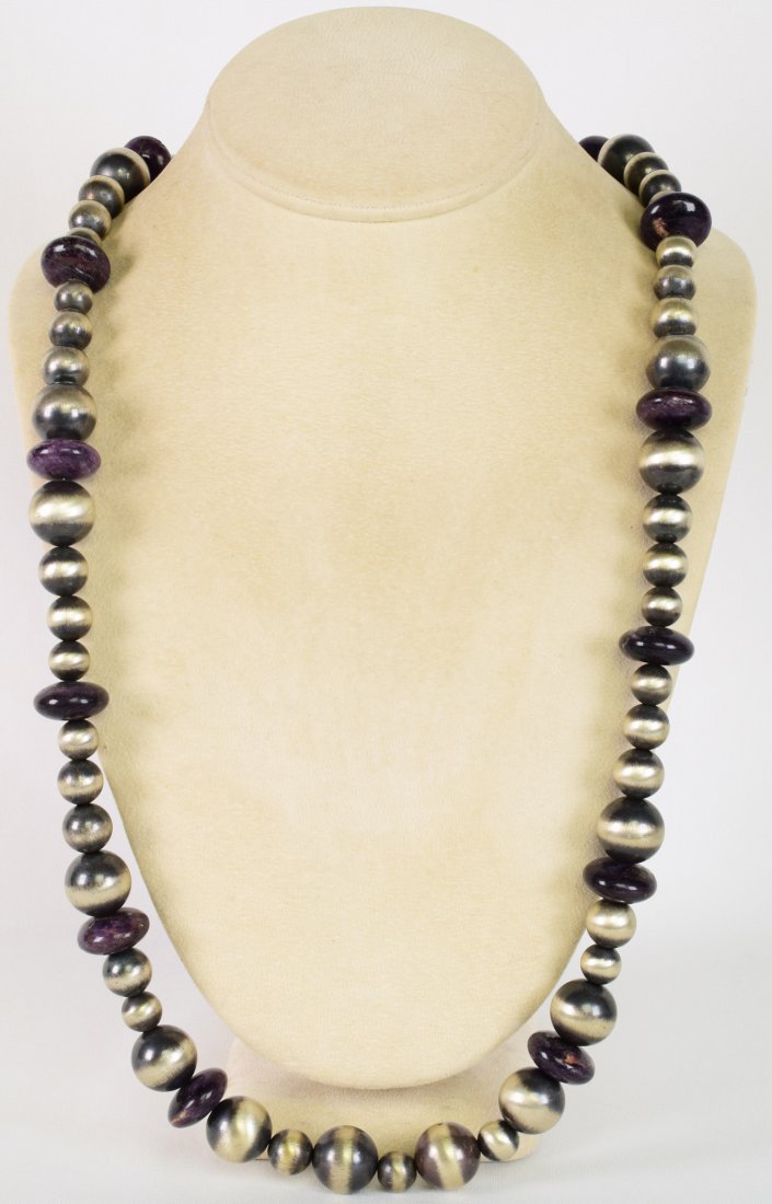 Native American Sterling Navajo Pearl & Sugilite Neckla (1 of 4)