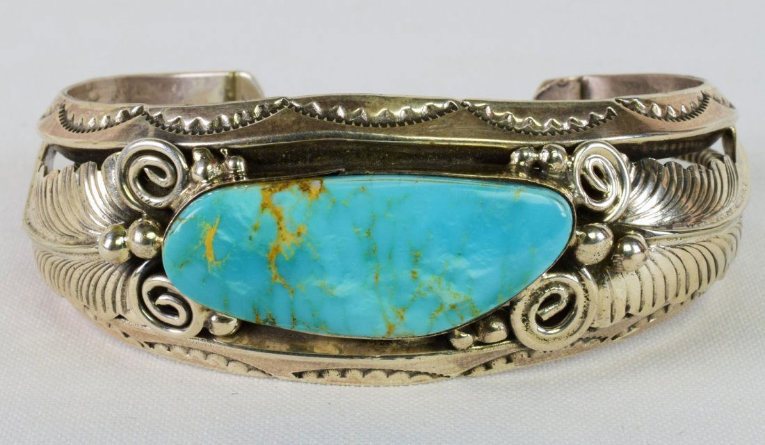 Native American Carico Lake Turquoise Ornate Cuff (1 of 5)