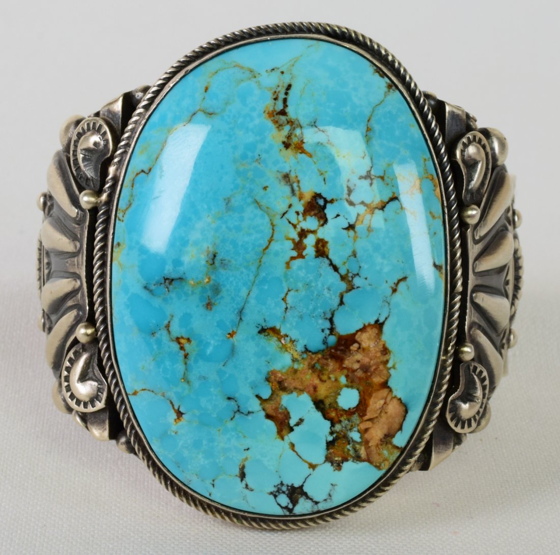 S. Tso, Sterling Silver Morenci Turquoise Lg. Cuff (1 of 5)