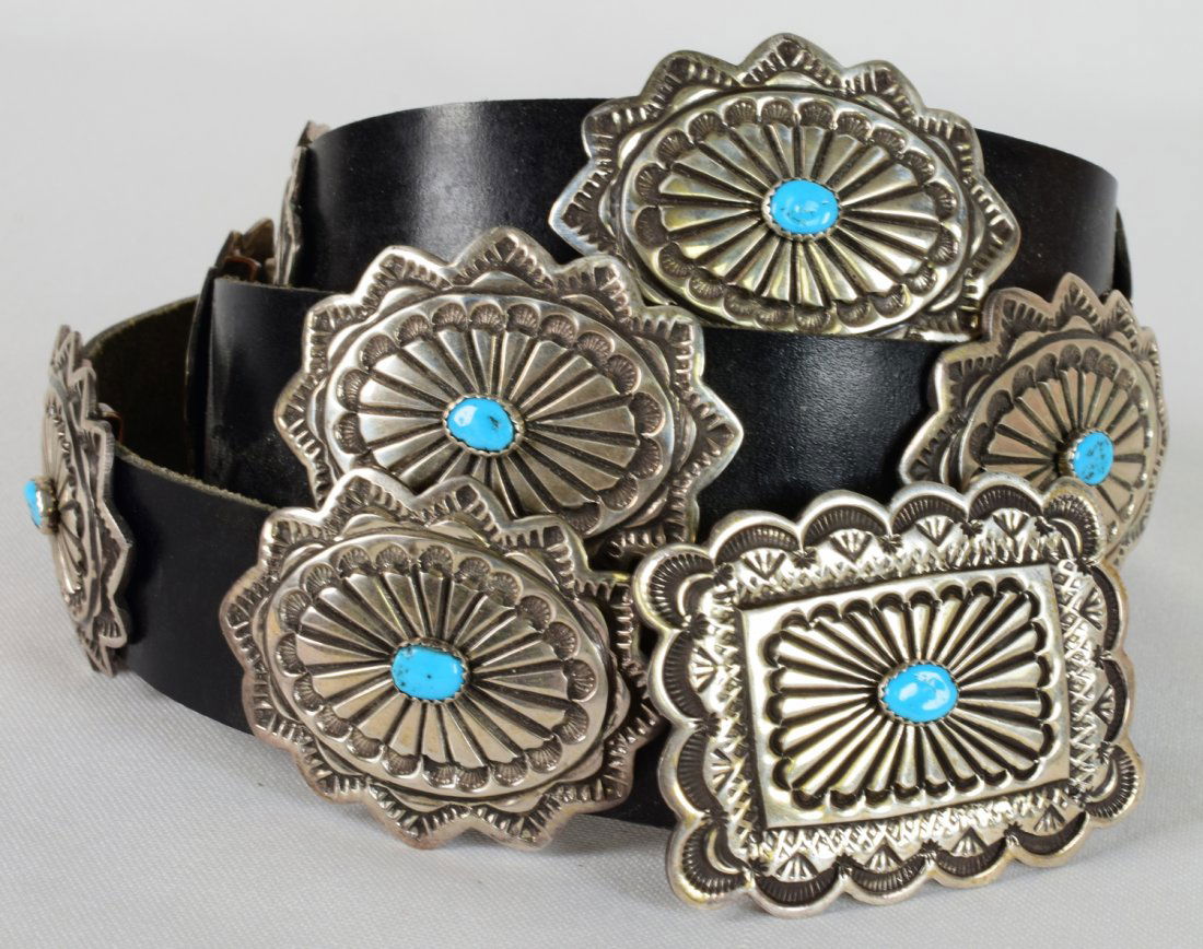Navajo Sterling Old Pawn Concho Belt w/Turquoise (1 of 5)