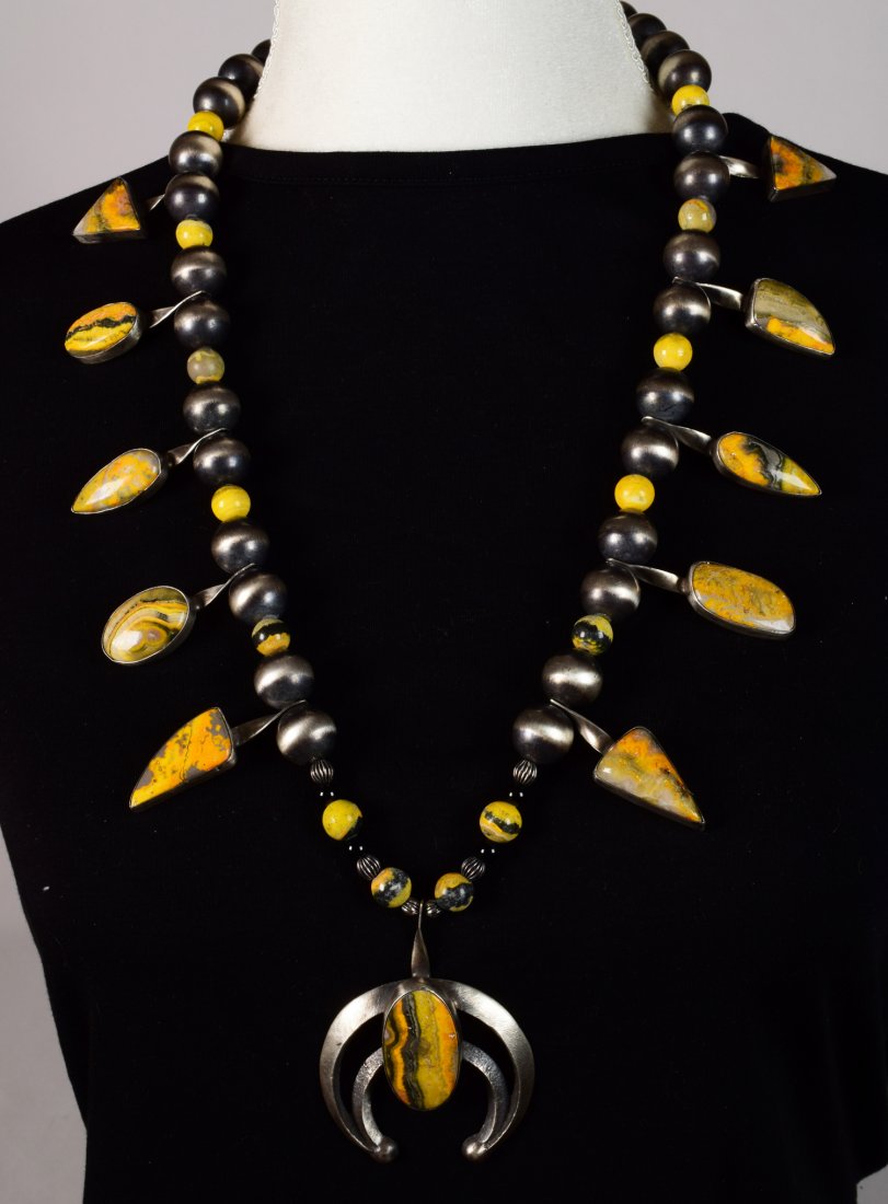 Navajo Sterling Bumble Bee Jasper Squash Blossom Neck (1 of 4)