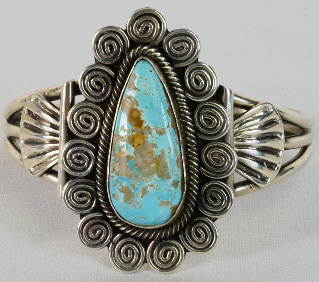 Navajo, Sterling Number 8 Turquoise Sterling Bracelet (1 of 6)