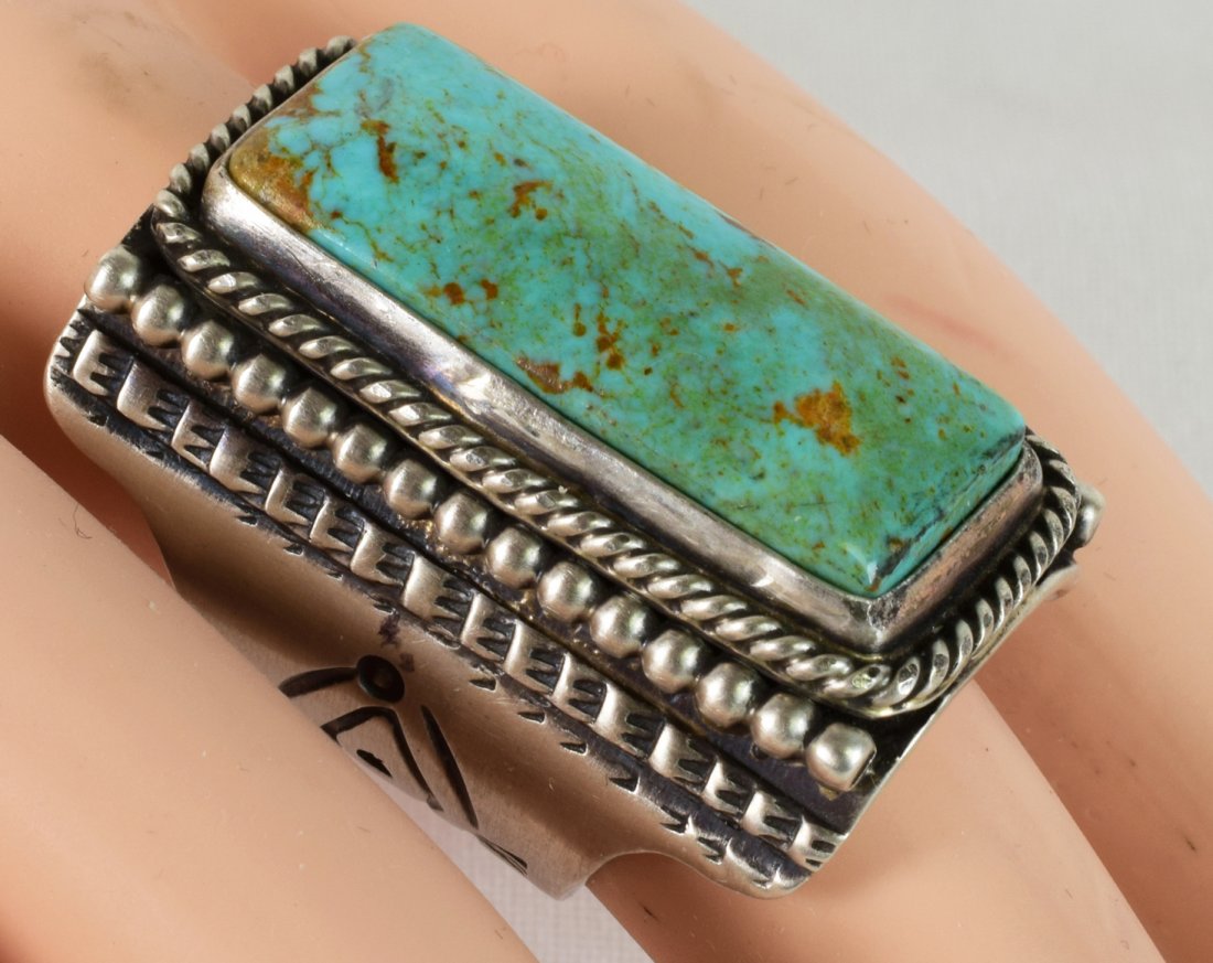 Navajo Sterling Silver Wide Navada Turquoise Ring (1 of 4)
