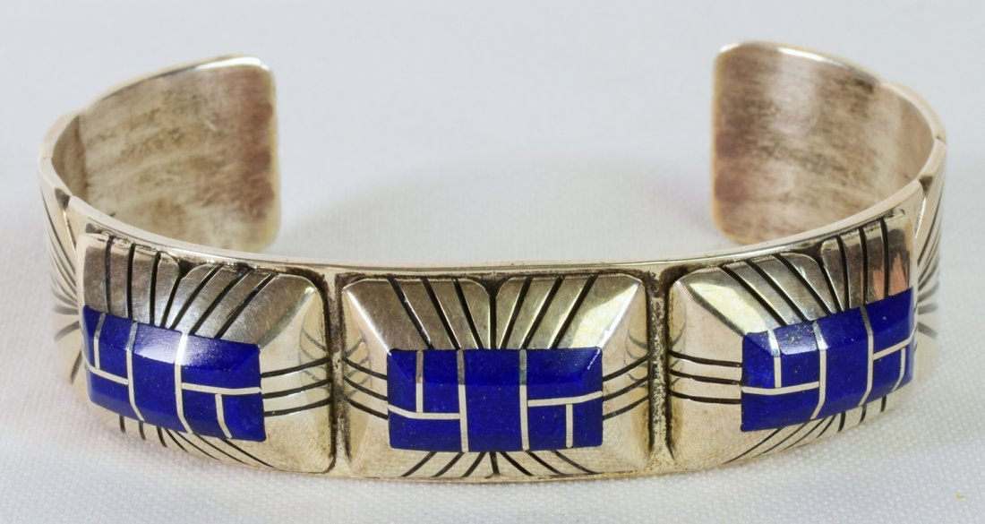 C. Benally Sterling Silver Lapis Inlay Cuff Bracelet (1 of 5)